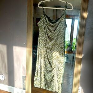 Green Zebra Print Satin Midi Dress